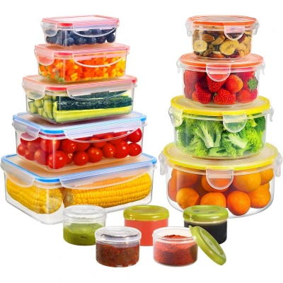 Afbeelding van YASHE 28 stuks plastic voedselopslagcontainers, luchtdichte voedselcontainers met deksels, voorraadkast en keukenorganisatie, BPA vrij 100% lekvrij, magnetron vriezer