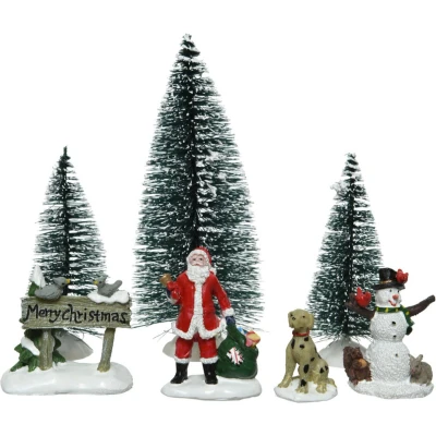 Afbeelding van 7x stuks kerstdorp accessoires figuurtjes/poppetjes en kerstboompje Kerstdorpen