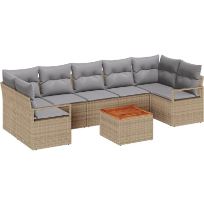 Afbeelding van vidaXL 8 delige Tuin Sofa Set met Kussens Beige Poly Rattan Acacia