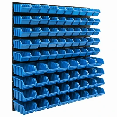 Afbeelding van Opslagsysteem, wandrek, 770 x 780 mm, 82 stuks, box, stapelboxen, opbergkasten, extra sterke wandplaten, uitbreidbaar, werkplaatsrek, opbergrek, werkplaatswandrek, insteekrek