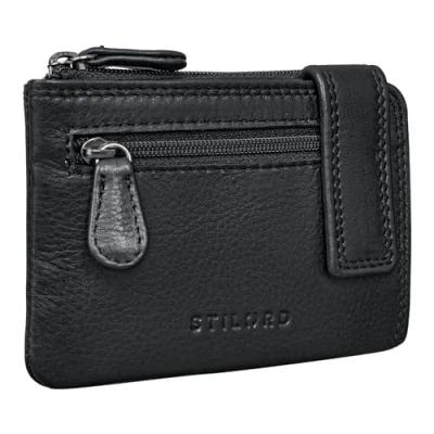 Afbeelding van STILORD &#039;Lasse&#039; Sleutel Portemonnee met Rits Leer Kaarthouder Munt Tasje Sleutelhanger Mini Wallet RFID blokkering Slanke Echt Leder, Kleur:zwart