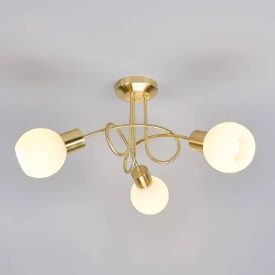 Afbeelding van Lindby plafondlamp 3lichts metaal, glas H: 25 cm E14 messing, opaal wit