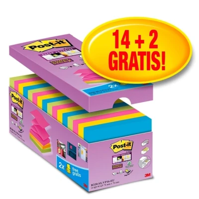 Afbeelding van Memoblok 3M Post it Z Note S330 Super Sticky 76x76mm 14+2