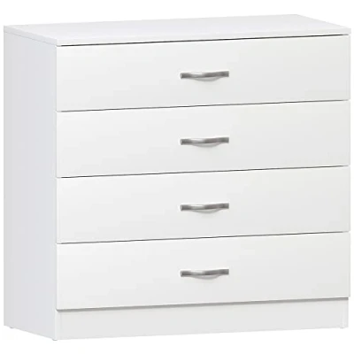 Afbeelding van Vida Designs Witte ladekast, 4 lade met metalen handgrepen en lopers, unieke anti buiglade ondersteuning, Riano slaapkamermeubilair