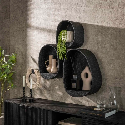Afbeelding van Hoyz Collection Wandschap Metallic Druppel Grijs Set van 3