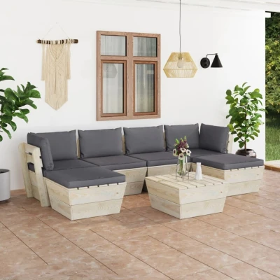 Afbeelding van 7 delige Loungeset met kussens pallet vurenhout