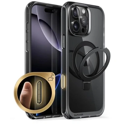 Afbeelding van SUPCASE Hoesje voor iPhone 16 Pro Max met Ringhouder (UB Mag stand) [MagSafe Compatibel] [Militaire Bescherming] Ultradun Transparante Magnetische Bescherming Max, Zwart