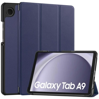 Afbeelding van Samsung Galaxy Tab A9 Hoes: iMoshion Trifold Bookcase Donkerblauw Kunstleder Tablet Hoezen