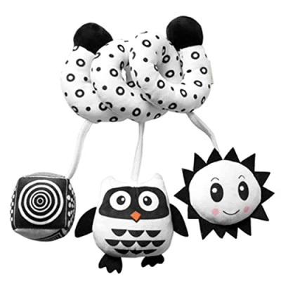 Afbeelding van SWECOMZE Dierlijke baby activity spiraal ketting, stoffen om vast te pakken en voelen, met bel, babyspeelgoed voor baby&#039;s peuters vanaf 0+ maanden (uil)