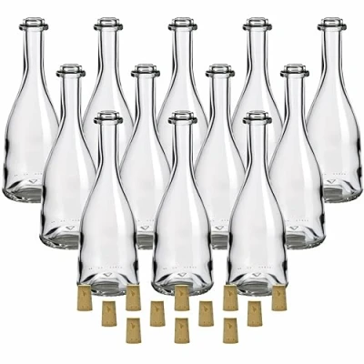 Afbeelding van gouveo Set van 12 glazen flessen 200 ml “Rustica met kurk (SK) Kleine kurkflesjes glas Designfles voor het vullen likeur, wijn, olie (RFR200SK)