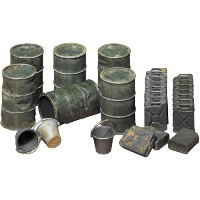 Afbeelding van Tamiya 35026 militair 1:35 Diorama set US/Dteutsche jerrycan en vaten, modelbouw, plastic bouwpakket, ongelakt