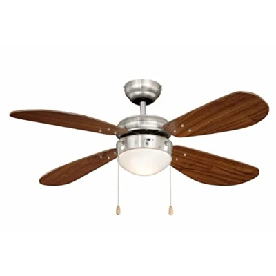 Afbeelding van Plafondventilator met verlichting Classic, behuizing nikkel, vleugelkleur walnoot, 105 cm
