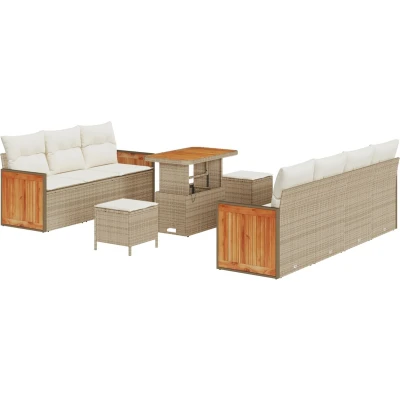 Afbeelding van vidaXL 10 delige tuinbankset met kussens Beige Poly Rattan Acacia