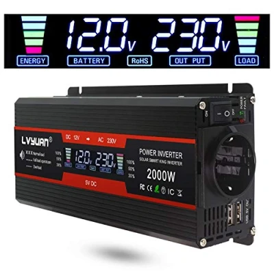 Afbeelding van LVYUAN Spanningsomvormer 12V 230V 1000W / 2000W omvormer LCD met 2 USB