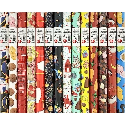 Afbeelding van Benza assortiment Sinterklaaspapier cadeaupapier inpakpapier 2 meter x 70 cm 5 Rollen