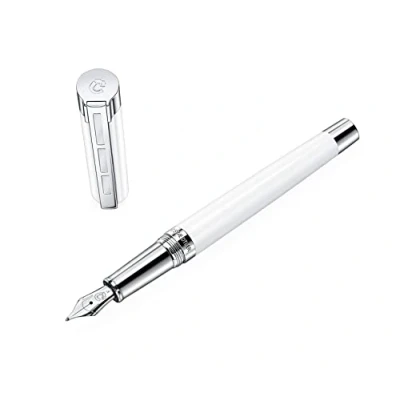 Afbeelding van STAEDTLER Initium Resina 9PB110F Vulpen, witte edelhars, F, Made in Germany, met elegante geschenkverpakking
