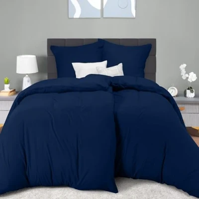 Afbeelding van Utopia Bedding Dekbedovertrek Set Zachte Microvezel 2 135x200cm met Kussenslopen 80x80cm Beddengoed Marineblauw