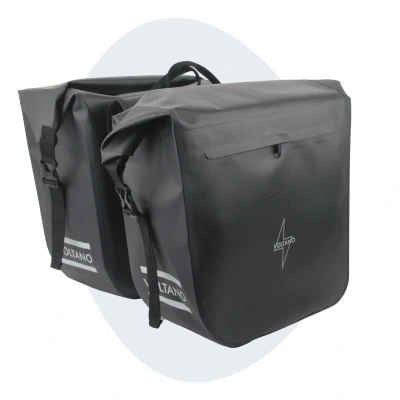 Afbeelding van Voltano Dubbele Fietstas Rolltop Urban Black 48 Liter 100% Waterdicht