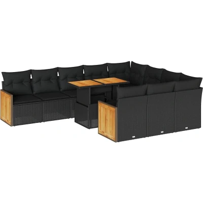 Afbeelding van vidaXL 11 delige Loungeset met kussens poly rattan acacia zwart