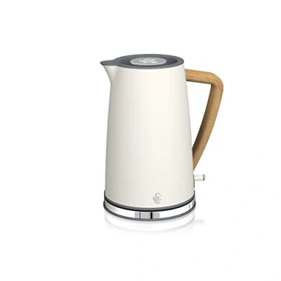 Afbeelding van Swan Nordic Ultra Elektrische waterkoker, draadloos, modern design, 1,7 l, 2200 W, handvat in houtlook, automatische uitschakeling, wit
