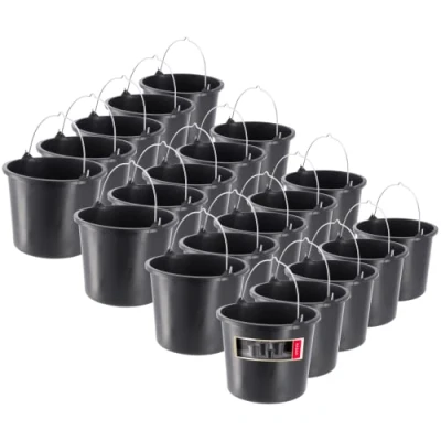 Afbeelding van KADAX Bouwemmer van kunststof, 5 l, mortelemmer voor tuin, bouwplaats, emmer met handvat, wateremmer, stabiele cementemmer, mortelbak, poetsemmer, zwart (20)
