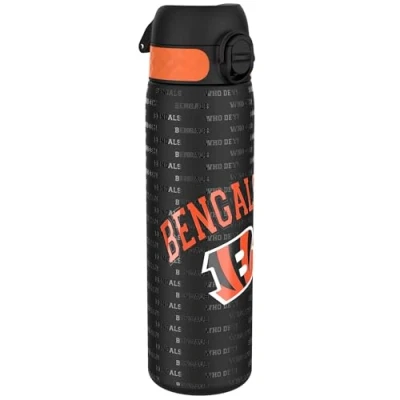 Afbeelding van ION8 Stalen Waterfles, 600 ml/20 oz, Lekvrij, Makkelijk te Openen, Veilige Vergrendeling, Vaatwasserbestendig, Hygiënische Flipcover, Draaggreep, Duurzaam, Reliëfprint, Ontwerp NFL Bengals Drinkfles