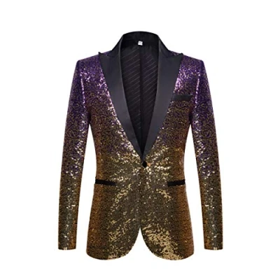 Afbeelding van PYJTRL Men Fashion Colbert, geleidelijk veranderende kleur, Paars Goud, M