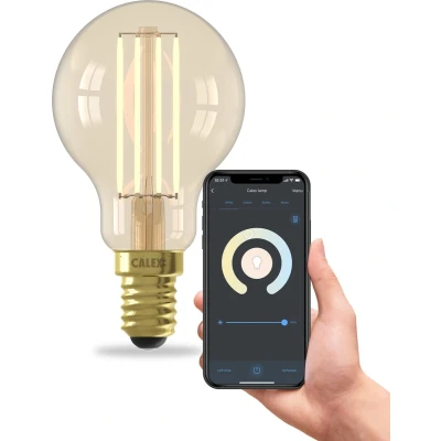Afbeelding van Slimme lamp E14 Calex Smart Home Kogel (LED, 4.9W, 470lm, 1800 3000K, Dimbaar, Goud)