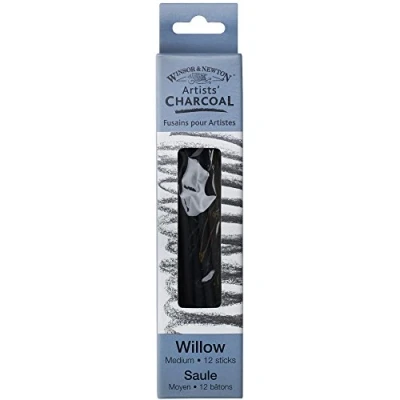 Afbeelding van Winsor &amp; Newton 7005173 Kunstenaarshoutskool van wilgenhout voor gelijkmatige kleurtoepassing, 12 stukken houtskool, medium stuks houtskool medium,
