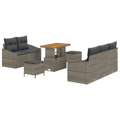 Afbeelding van vidaXL 8 delige Tuin Sofa Set met Kussens Grijs Poly Riet Acacia