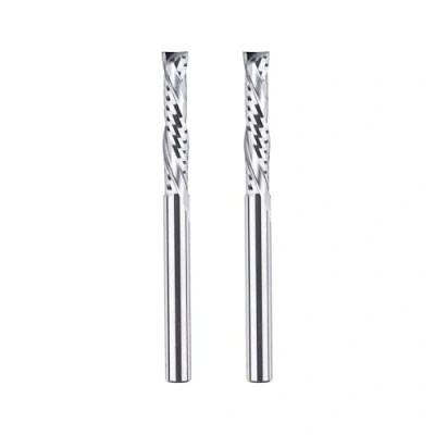 Afbeelding van SpeTool 2 Stukken Spiraalnuttenfrees 6mm Schacht Compressie 32mm Snijlengte Extra Lang Spiraalfrees Nuttenfrees Omhoog&amp;Omlaag VHM Schachtfrezen Langgatfrezen Hout Frees Bovenfrees CNC Freesset