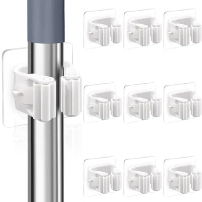 Afbeelding van 10 Stuks Bezemhouder Wand Zonder Boren, Zelfklevend Mop Bezemhouder, Houder Organizer Voor en Bezem, Keuken, Badkamer, Kamer, Tuin Garage (Wit stuks)