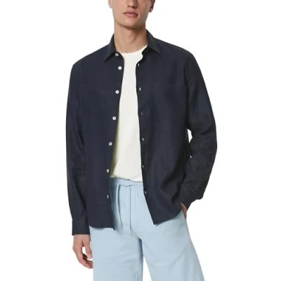 Afbeelding van Marc O&#039;Polo KENT COLLAR, LONG SLEEVES, ONE Rectangular Chest POCKET, Style Overhemd, Heren, Maat: Small, Dark navy