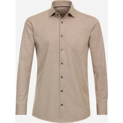 Afbeelding van VENTI modern fit overhemd jersey beige Strijkvrij Boordmaat: 44