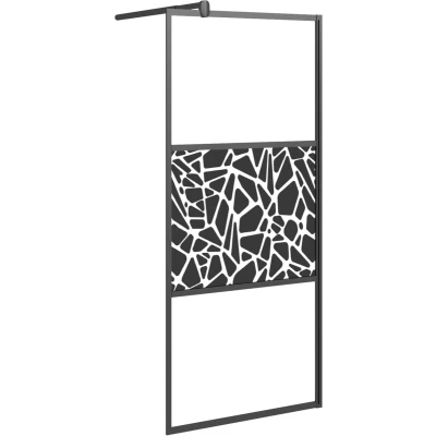 Afbeelding van Inloopdouchewand met stenenmotief 90x195 cm ESG glas zwart