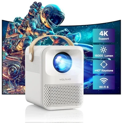 Afbeelding van Miniprojector 4K Ondersteund, WOLFANG 200 ANSI 1080P Native Draagbare Projector, Trapeziumcorrectie, inch Display Thuisbio Scoop Video Projector voor Smartphone, Tv stick, PS5