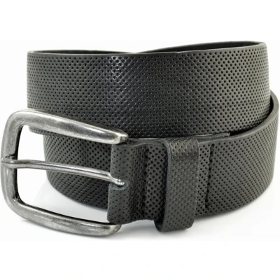 Afbeelding van ZWARTE CASUAL RIEM VAN 4CM BREED MET GAATJESPRINT. ITALIAANS NERFLEER EN NIKKELVRIJE GESP. MAAT 85