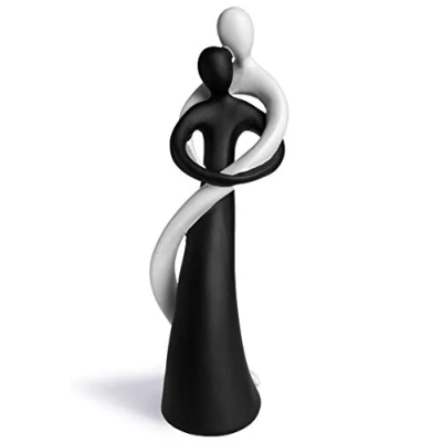 Afbeelding van Harmonisch paar in zwart wit handbeschilderd beeld 27cm hoog elegant als symbool van liefde &amp; genegenheid decoratief figuur perfect geschenk
