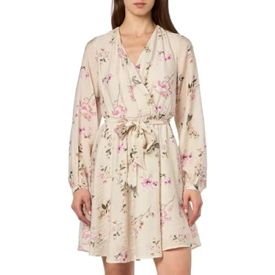 Afbeelding van ONLLUCCA L/S WRAP Dress PTM, Pumice Stone/Aop: occ. Romantic Garden, S