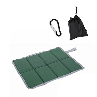 Afbeelding van 1 zitkussen met opbergtas en karabijnhaak, waterdicht zitkussen, outdoor opvouwbaar geschikt voor camping, picknick in het park, wandelen (legergroen)