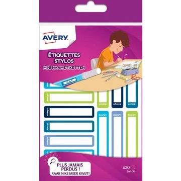 Afbeelding van Avery Family mini naametiketten, ft 5 x 1 cm, blauw/groen, ophangbare etui met 30 etiketten etiket