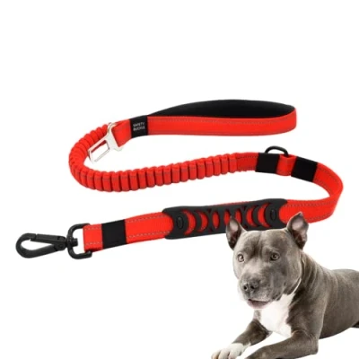 Afbeelding van Hondenriem, anti trek, hondenauto met gesp, 1 m / 1,4 m, reflecterend, gewatteerde handgreep, voor kleine/middelgrote/grote honden (rood)