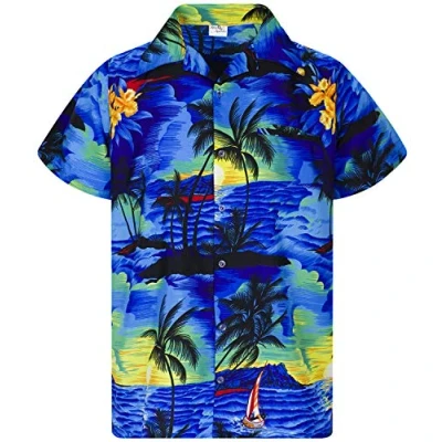 Afbeelding van Funky Hawaiiaans Overhemd, Hawaii Korte Mouw, Surf, Blauw, XL