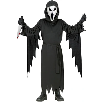 Afbeelding van Widmann Scream Kostuum Angstaanjagend Gillend Spook Kind Zwart Maat 128 Carnavalskleding Verkleedkleding