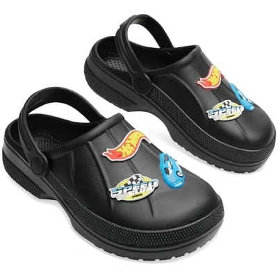 Afbeelding van Hot Wheels Clogs voor kinderen, tuinschoenen met hangers, schoenbedels strand, zwembad, vakantie, cadeaus jongens, zwart, 28/29 EU