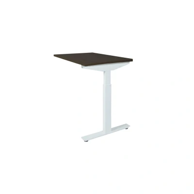 Afbeelding van Linesto Plus aanbouwtafel, hoogte instelbaar (65 85cm) met 120x60cm logan eiken 25mm blad en wit (RAL9010) t poot frame rechte tenen