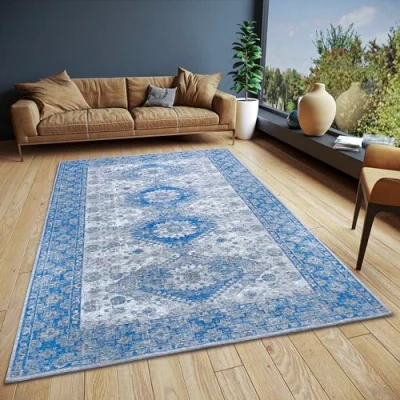 Afbeelding van Laagpolig Vloerkleed Pare 60x90cm Blauw Vintage 123vloerkleed.nl is de online webshop voor vloerkleden en woonaccessoires.