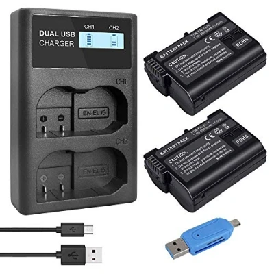 Afbeelding van CITYORK 2 pack en EL15 EL15A 2500mAh vervangende batterij Smart LED Dual Charger Kit voor Nikon D750, D7200, D7500, D850, D7100, D610, D500, MH 25a, D7000, Z6, D810 digitale camera