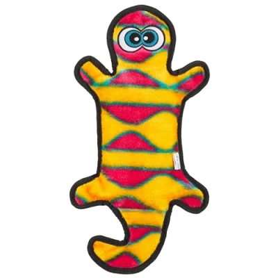 Afbeelding van Outward Hound Kyjen 32073 Invincibles pluche gekko zonder vulling duurzaam hondenspeelgoed, piepspeelgoed met 4 piepelementen, maat L, rood/oranje