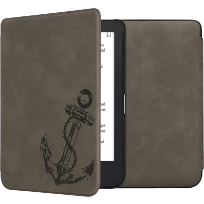 Afbeelding van kwmobile e reader hoesje compatibel met Kobo Clara 2E Kunstleren ereader cover stand Vintage Anker in grijs